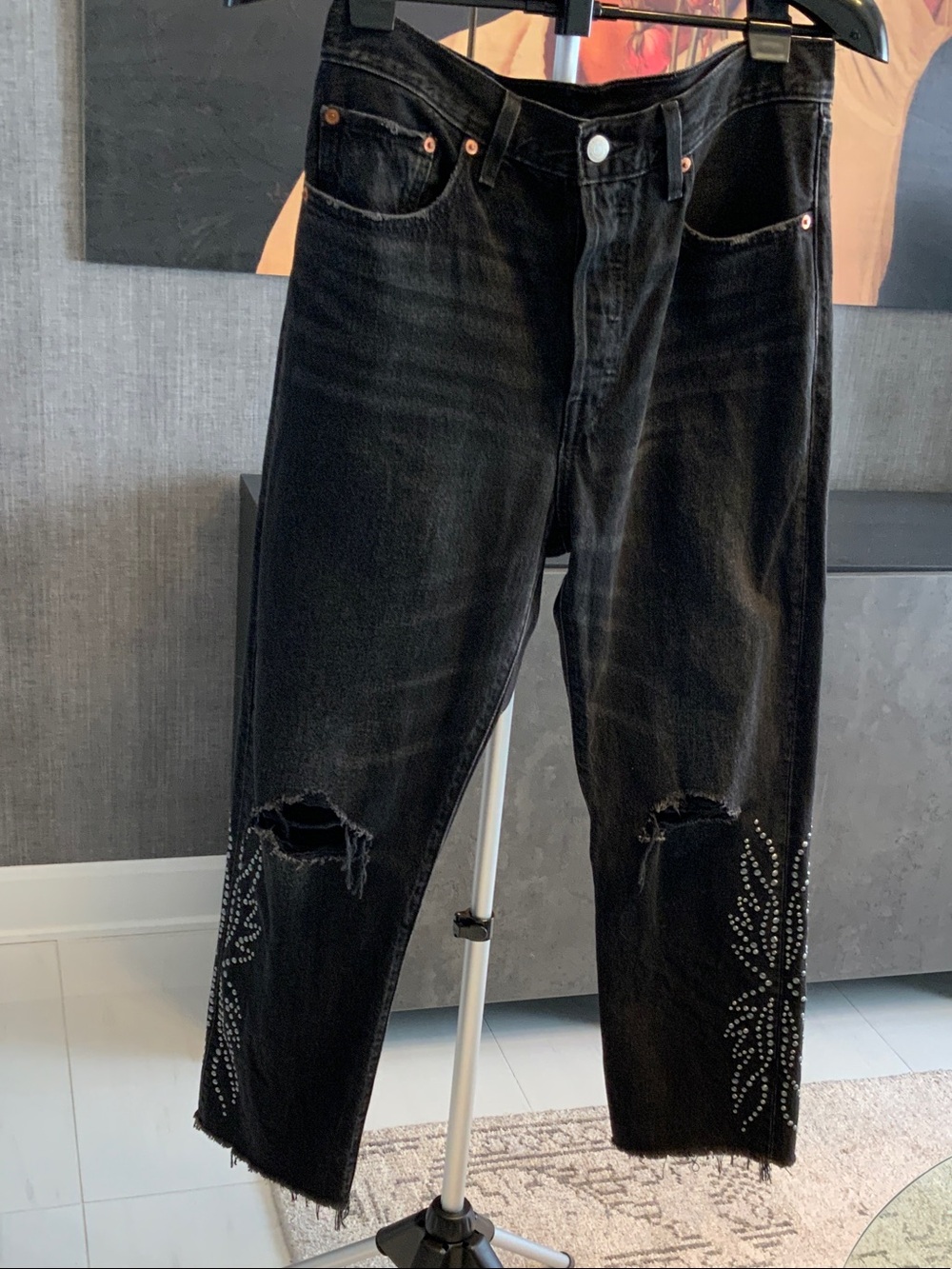 Levi's Black Straight Jeans with Studded Lower Legs 28